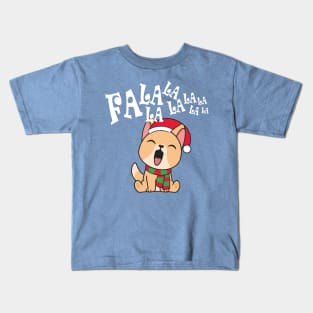 Cute Christmas Dog Singing Fa la la la Song Kids T-Shirt